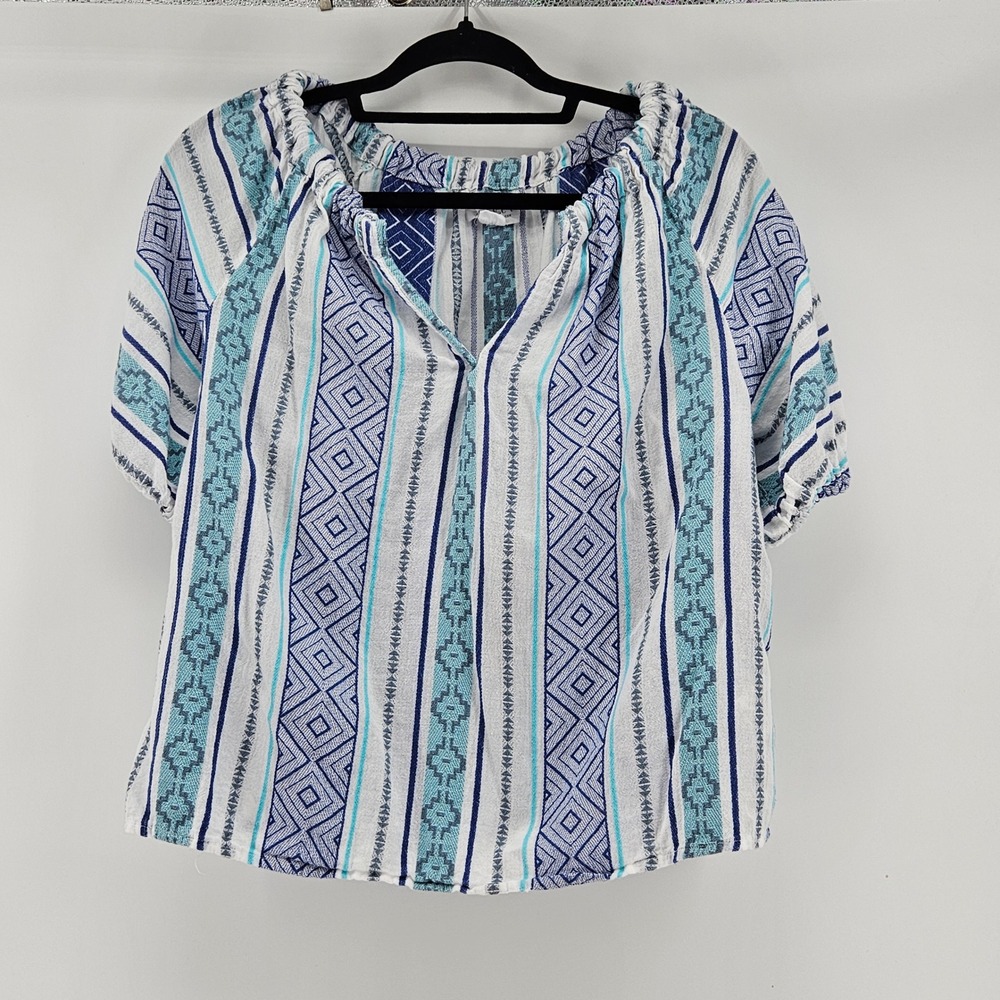 Velvet by Graham & Spencer Stripe Cotton Peasant Blouse Small‎ Coastal Festival
